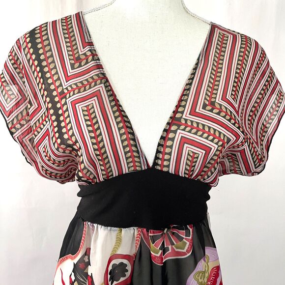 Y2K‎ Babydoll Top Charlotte Russe Medium Sheer Floral Paisley Boho Asian Twee - Picture 2 of 11